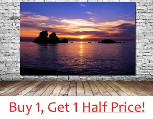 SUNSET SCENERY CANVAS WALL ART *Framed* PURPLE SEASCAPE NATURE PICTURE PRINT - Picture 1 of 7