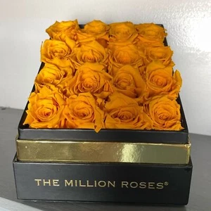 The Million Roses - Preserved Roses Yellow Orange Rose Box Arrangement Display - Picture 1 of 7