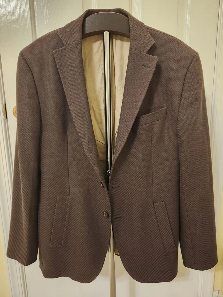 Blazer Massimo Dutti Marrón Algodón Extra Fino con Puños de Cirujano y Cierre de Garganta Foto 1 de 4