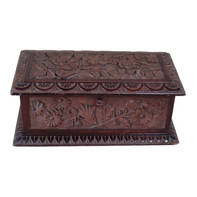 Резной сундук из цельного черного ореха - около 1880 г. - Изображение 1 из 4