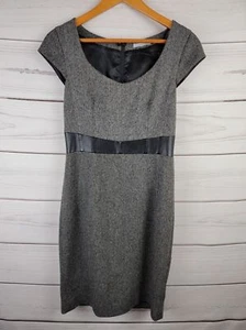 H&M Gray Black Business Tweed Dress Faux Leather Small Size 6 - Picture 1 of 5