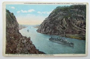 VINTAGE POSTCARD - US SUBMARINE CHASERS PASSING CULEBRA CUT PANAMA CANAL - Picture 1 of 2