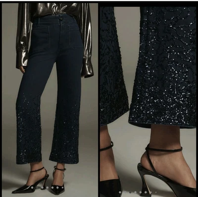 Jeans Anthropologie Colette Lentejuelas Brillantes Cortos Pierna Ancha Talla 25T Nuevos con Etiquetas Foto 1 de 4