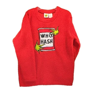 Grinch Who Hash Sweater Women’s M Red Fuzzy Christmas Embroidered Graphic - Picture 1 of 7