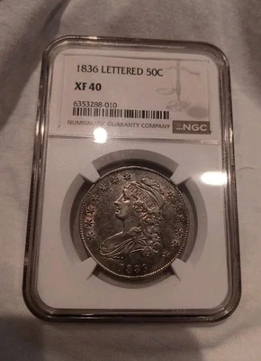 1836 50C Lettered Capped Bust Silver Half Dollar NGC XF-40 Awesome Toning! PQ - Image 1 of 2