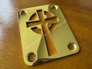 Custom Made Celtic Cross Neck Plate +4Pcs Screws For Your Guitar or Bass - Gold - Picture 1 of 5