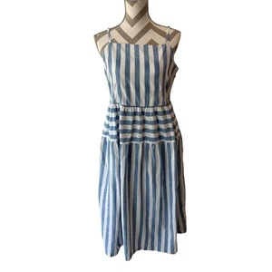 Vestido Universal Thread Azul Blanco Rayas, Talla Grande, Algodón Niveles Vestido Sol - Imagen 1 de 17