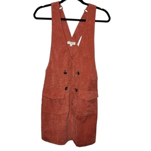Umgee Burnt orange corduroy overalls faux wrap dress sz small - Picture 1 of 7