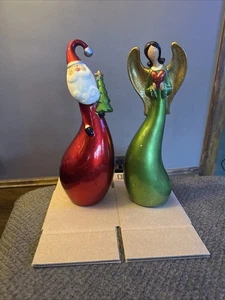 Vintage Pier 1 Porzellan Kurviger Weihnachtsmann & Engel Figuren Weihnachtsdeko 15 Zoll - Bild 1 von 11
