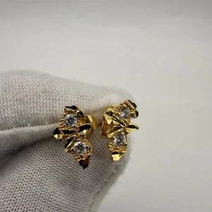 Ohrringe 11 mm Nugget Iced CZ 14 Karat Gold-Finish Pushback Damen Geschenk HipHop - Bild 1 von 9