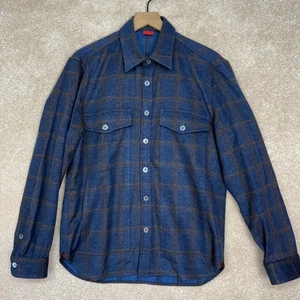 ISAIA Napoli Plaid Wool Cashmere Button Down Overshirt Flannel Shirt Size Medium - Picture 1 of 10