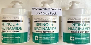 3x 15 oz Advanced Clinicals RETINOL NIACINAMIDE ANTI AGING Face + Body Cream USA - Picture 1 of 16