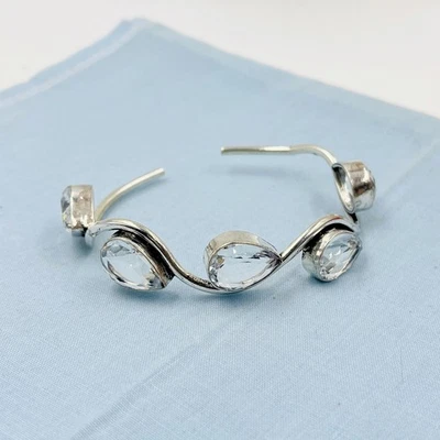 Brazalete brazalete de plata de ley 925 con piedras preciosas de topacio blanco hecho a mano Foto 1 de 4