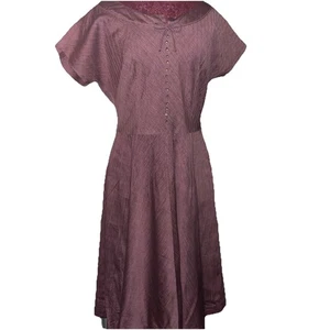 Vintage 1940's Dark Pink Day Dress Button Old Hollywood Pin Up M WW2 Era - Picture 1 of 4