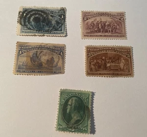 Lot 5 US STAMPS, 1893 Colombian And 1880S 3c Washington used - Picture 1 of 2