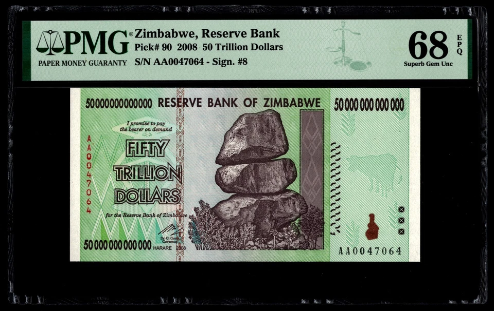 PMG Certified 50 Trillion Dollars Zimbabwe AA 2008 PMG 68 Superb Gem Unc EPQ P90 - Image 1 of 4