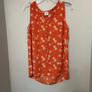 Maglione donna CABI piccolo arancione stampa floreale senza maniche scollo a V canotta usato in ottime condizioni - Foto 1 di 7