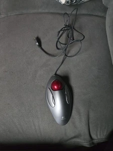 Logitech T-BC21 USB Wired Optical Trackman Red Marble Mouse Trackball - TESTED - Picture 1 of 4