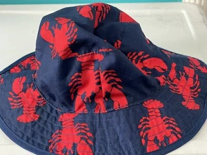 Gymboree Bebé Reversible Cubo para Sol Sombrero Costero Langosta 12-24 M Azul Marino y Rojo - Imagen 1 de 3