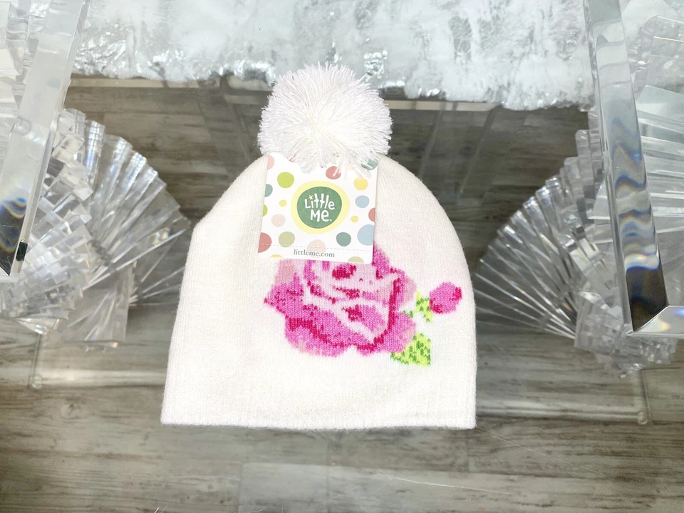Nuevo Blanco Rosa Bebé Infantil Niña Tejido Invierno Golpe Sombrero Mitones Set 12-24M Foto 1 de 4