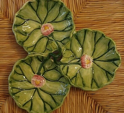  American Atelier Marsh Birds Three Part Green Leaf Serving Relish Dish - Image 1 of 4