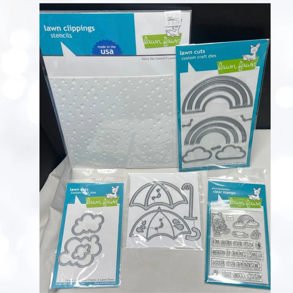 Lote de estampillas de goma de oso nubes paraguas arco iris cosidas con cervatillo césped troqueles Foto 1 de 1