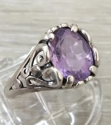 Anel de pergaminho Kabana prata esterlina corte oval roxo ametista coração tamanho 6,75 FZZ - Imagem 1 de 4