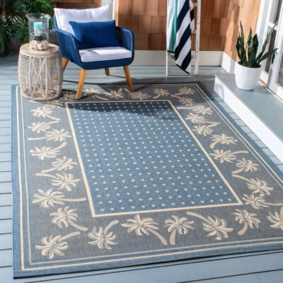 SAFAVIEH Indoor Outdoor CY5148C Courtyard Blue / Ivory Rug - Image 1 of 4