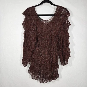 Y2K ARIA vintage. Top tunica semi trasparente all'uncinetto marrone grunge A Steampunk taglia XL - Foto 1 di 22