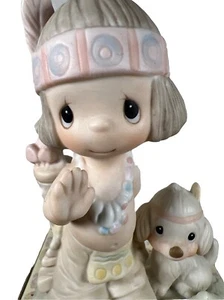 1977 Precious Moments Enesco O Come amo Gesù ragazzo indiano cane statuina E-1380/B - Foto 1 di 7
