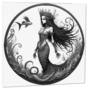 Gothic Mermaid Skull Greeting Card 145 x 145mm