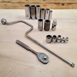 VTG PROTO Tools 16 Pc Set 1/2", 3/8" SAE Deep Sockets Speeder, Ratchet 6 & 12Pt - Picture 1 of 12