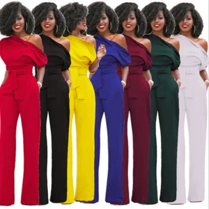 Women Jumpsuit Short Sleeve Waist Tie Playsuit Wide Leg Pants Casual Bodysuit UK - Picture 1 of 53