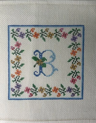 Susan Treglown Hand Painted Needlepoint Canvas  Floral Border Alphabet Letter B - Image 1 of 4