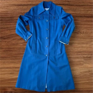 VTG Audrey Hepburn Style Trench Coat Forecaster-Boston Lined Blue Sz 7/8 NO BELT - Picture 1 of 13