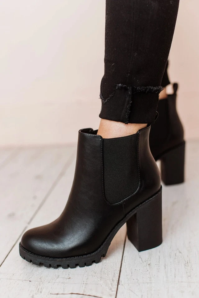 Nuevo Para Mujer Chelsea Botines Botas Gruesas Bloque Tacón Alto Suela Plataforma Foto 1 de 1