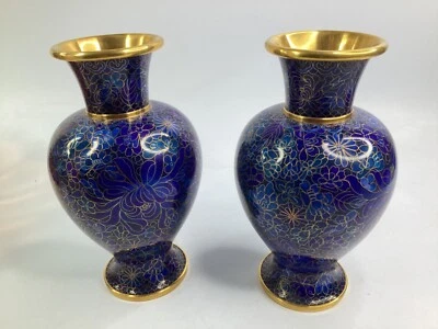 Two Blue Vintage Chinese Brass Copper Enameled Cloisonne Vase (K2) - Изображение 1 из 4