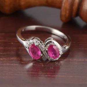 Natural Pink Ruby 6x4mm Oval gemstone Bypasss Ring Women Wedding Sterling silver - Picture 1 of 8
