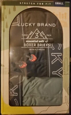 Paquete de 3 calzoncillos boxer elásticos Lucky Brand para hombre PEQUEÑOS 28-30" setas/grises/verdes  Foto 1 de 2
