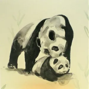 Art Greeting Card Panda Bear Wildlife Animals Watercolor - Picture 1 of 1