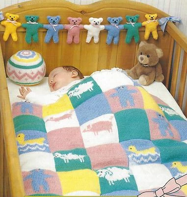 Baby Blanket Knitting Pattern DK  Toy Ball & Teddy Bear 336 - Image 1 of 2