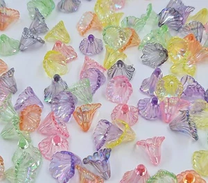 100xMixed Aurora Borealis Colour Lucite Acrylic Lily Flower Bead Caps 12mm Beads - Picture 1 of 6