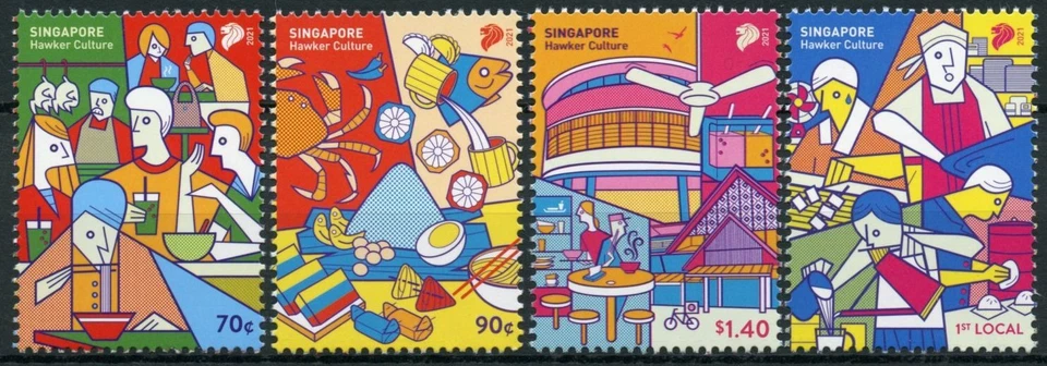Singapore 2021 MNH Cultures Stamps Hawker Culture Gastronomy Traditions 4v Set - Image 1 of 1