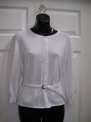 Suéter para mujer Nine & Company blanco grande con botones y cinturón nuevo OFERTA Foto 1 de 4