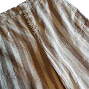 Lauren Conrad Leinen Capri Cropped Hose Damen hellbraun gestreift weites Bein Freizeit Strand - Bild 1 von 12