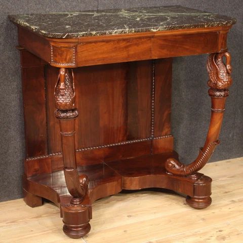 Antique console Charles X marble top furniture mahogany wood 19th century 800 Cover
