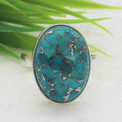 925 Sterlingsilber Türkis Ring Handmade Edelstein Schmuck Geschenk für Sie - Bild 1 von 4