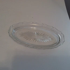 Vintage Sunburst Herringbone Clear Glass Platter Dish - Picture 1 of 3
