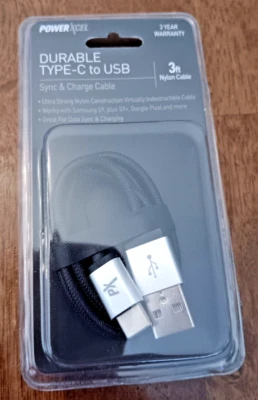 Cable de carga y sincronización POWERXCEL DURADERO TIPO C a USB 3 pies de nailon Foto 1 de 3