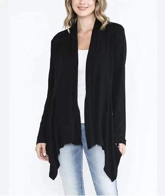 Kenar Cardigan 女式中号黑色开口级联前粘胶背面 — 第 1/4 张图片